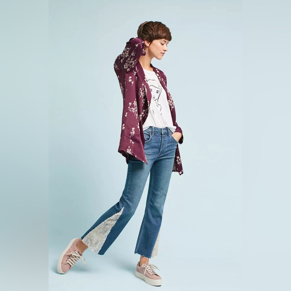 Pilcro and the Letterpress by Anthropologie Blue Flare Jeans with Sequins